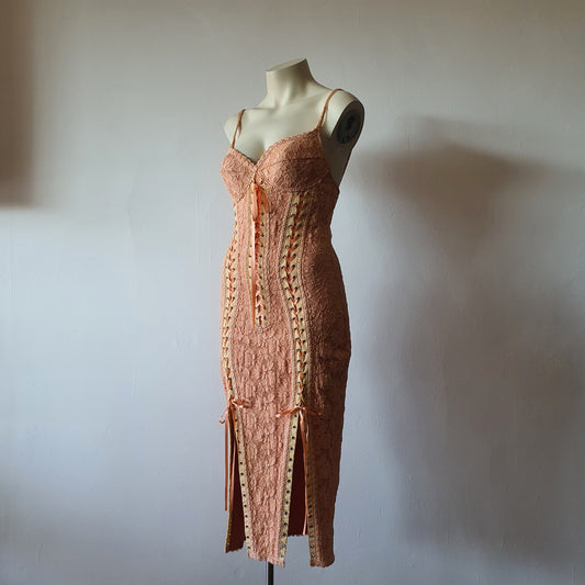 Vintage Tonal Lace Up Corset Dress (8)