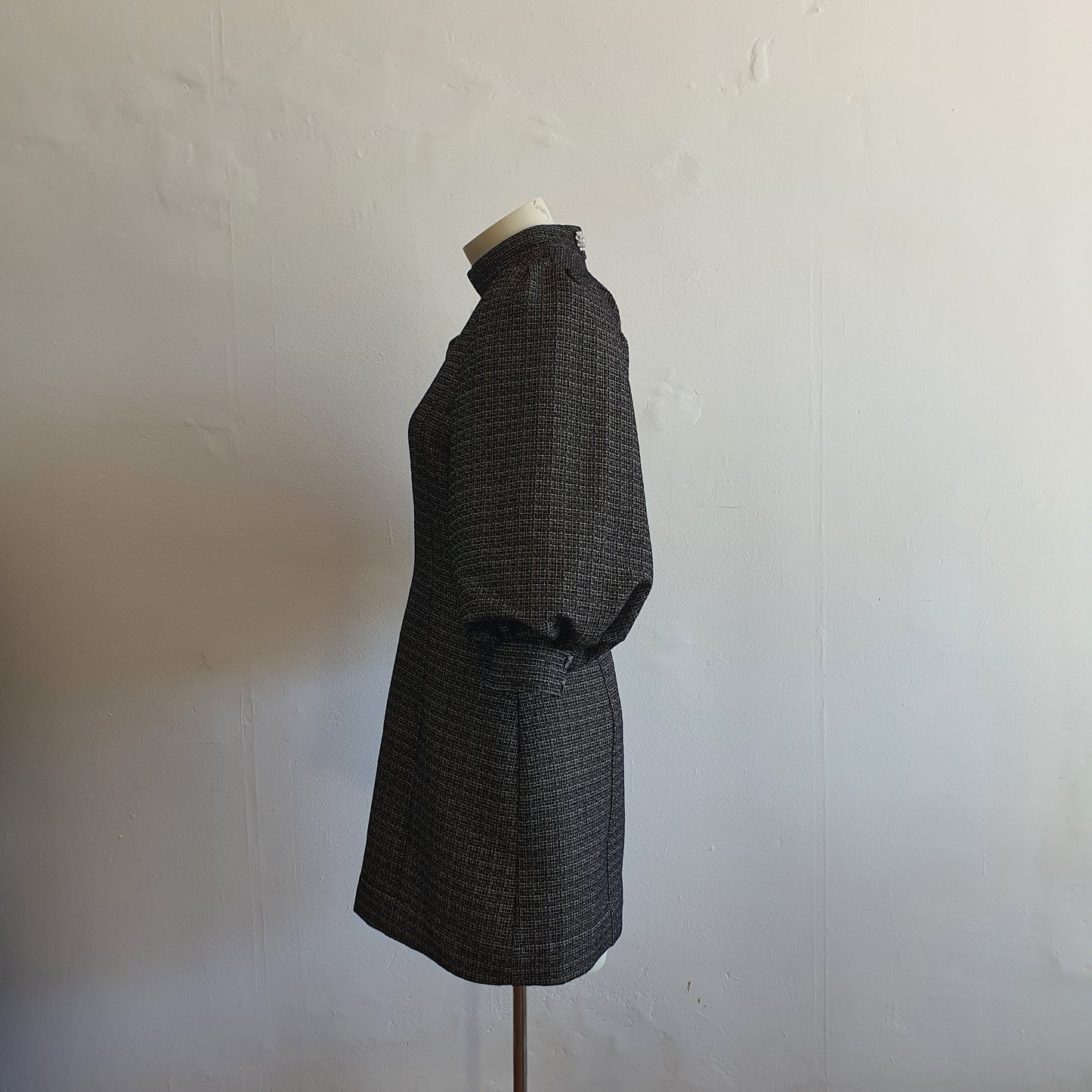 GANNI Puff Sleeve Tweed Mini Dress (6)