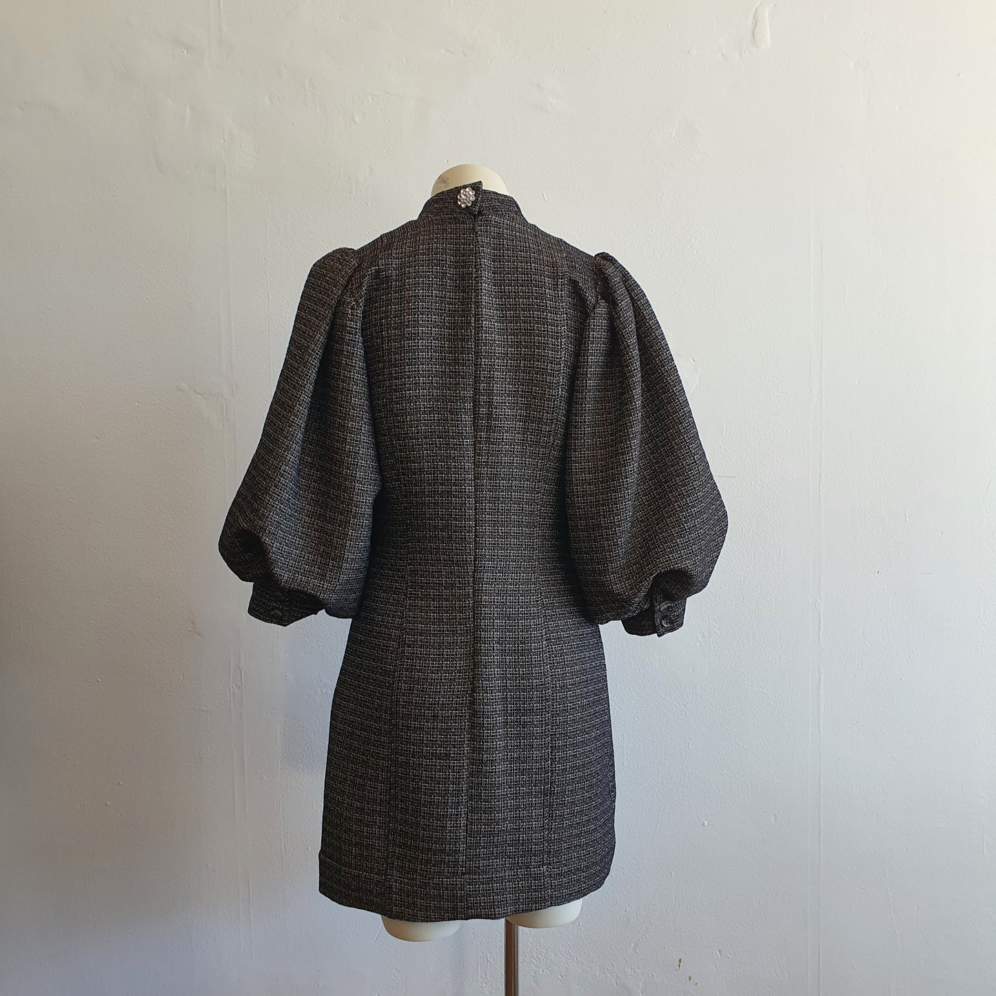 GANNI Puff Sleeve Tweed Mini Dress (6)