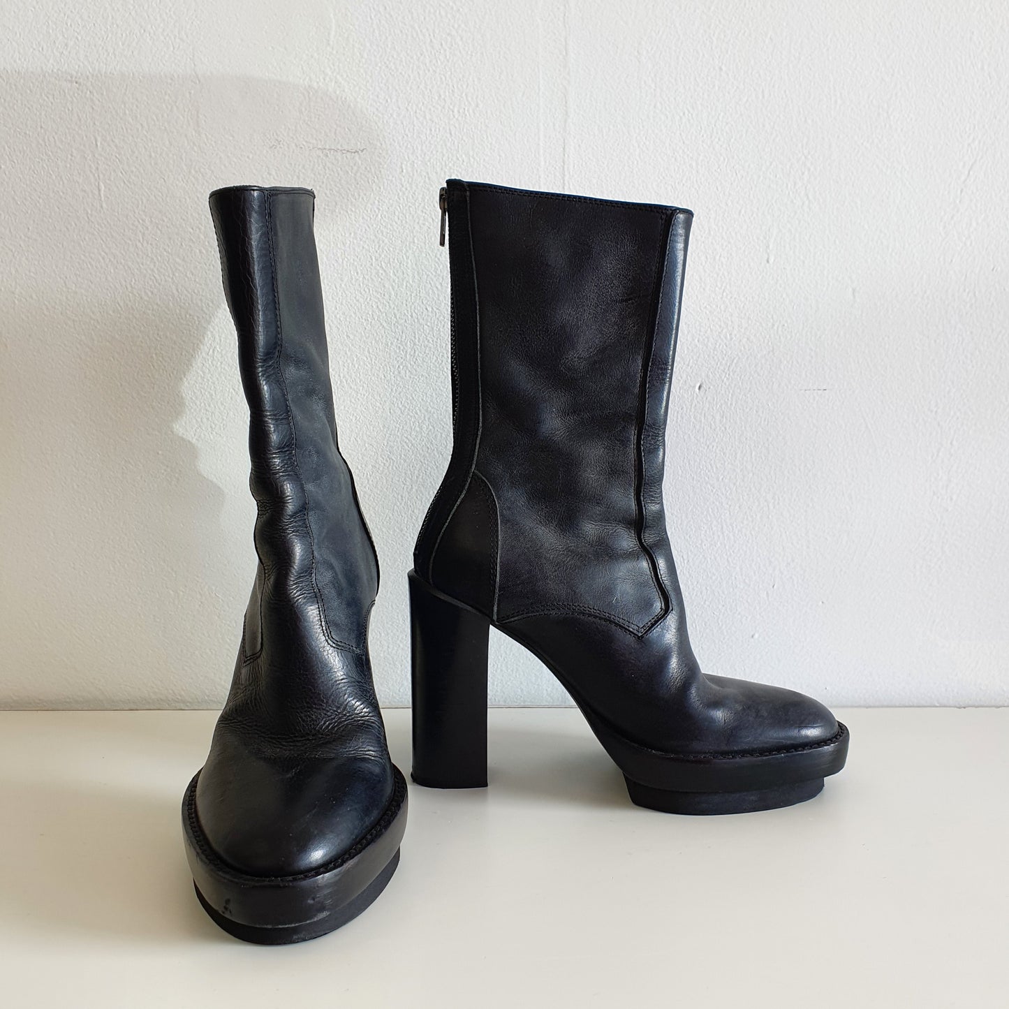 ANN DEMEULEMEESTER Black Leather Boots EU37 / UK4 / US7