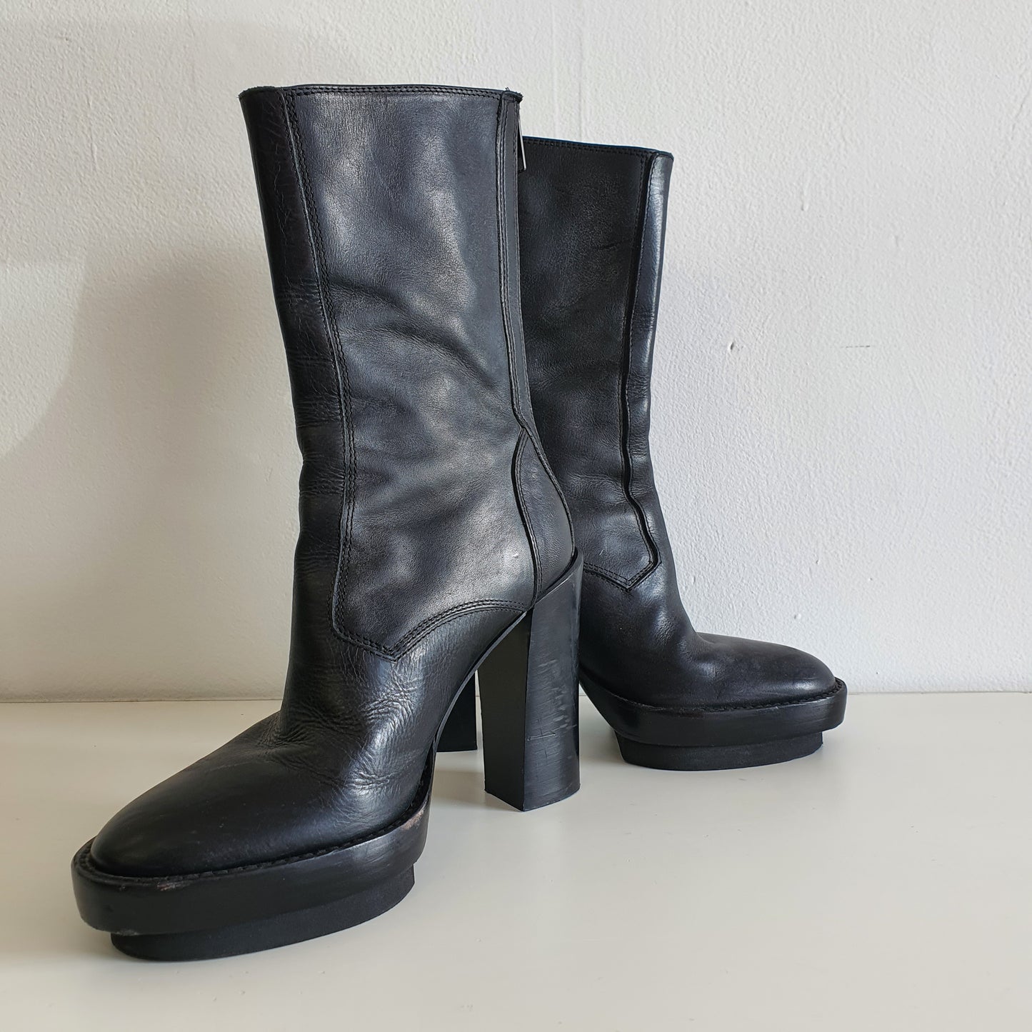 ANN DEMEULEMEESTER Black Leather Boots EU37 / UK4 / US7