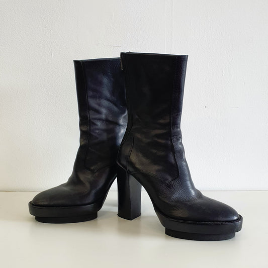 ANN DEMEULEMEESTER Black Leather Boots EU37 / UK4 / US7