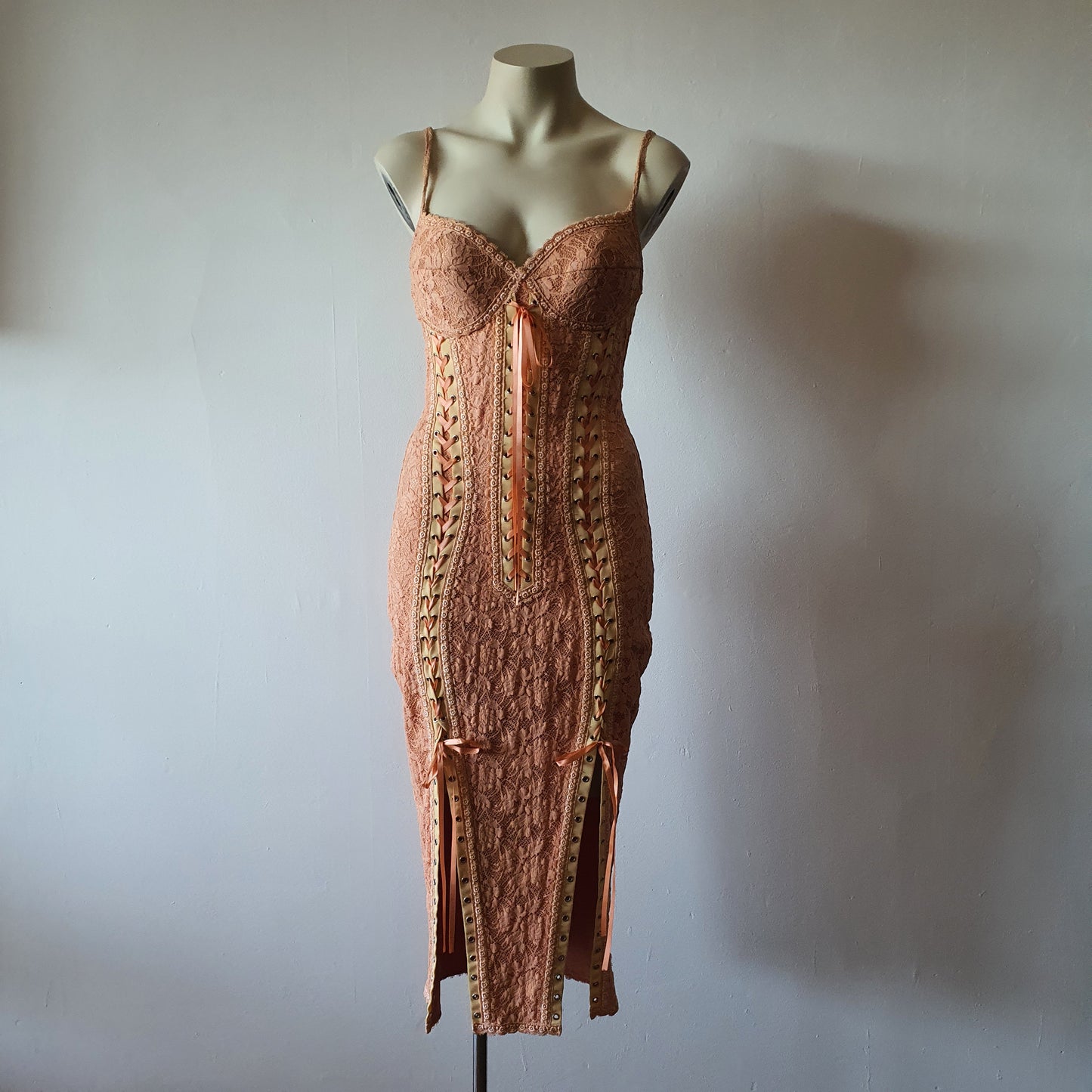 Vintage Tonal Lace Up Corset Dress (8)