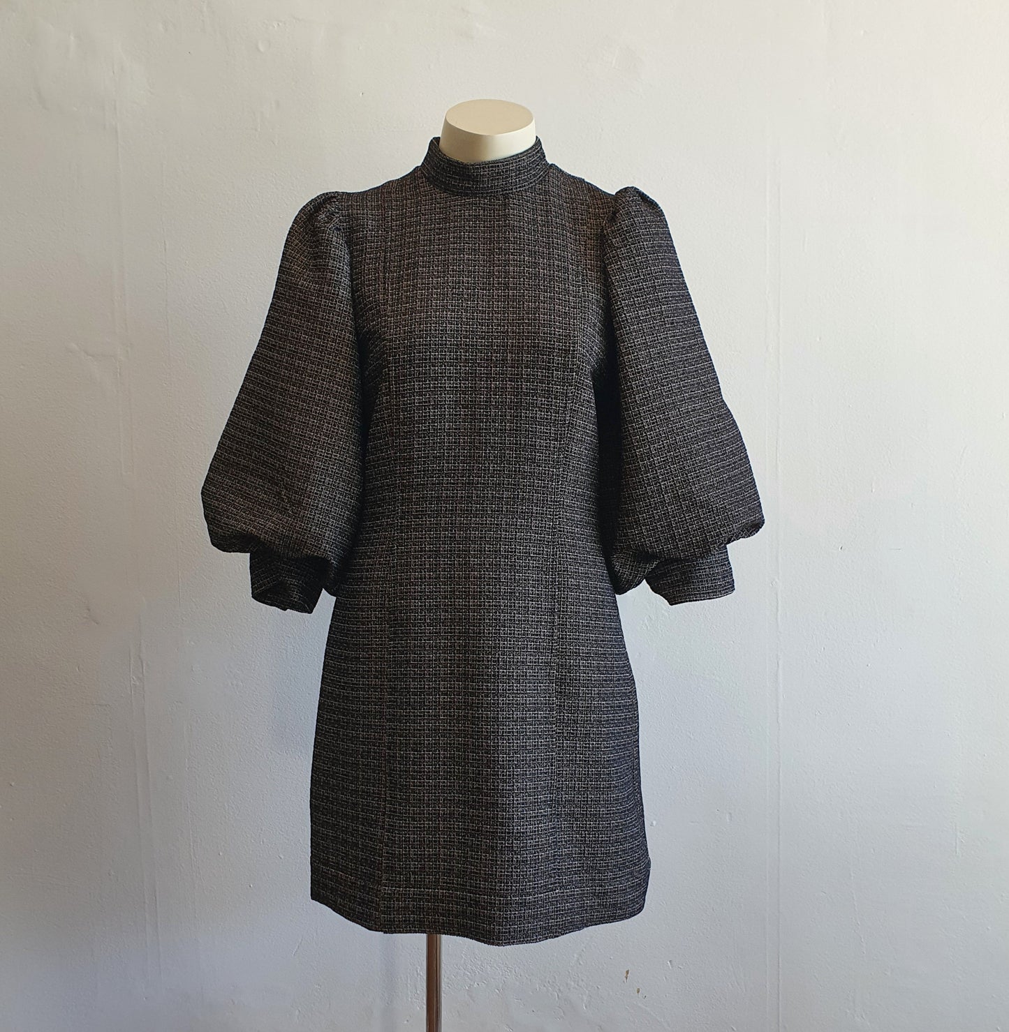GANNI Puff Sleeve Tweed Mini Dress (6)