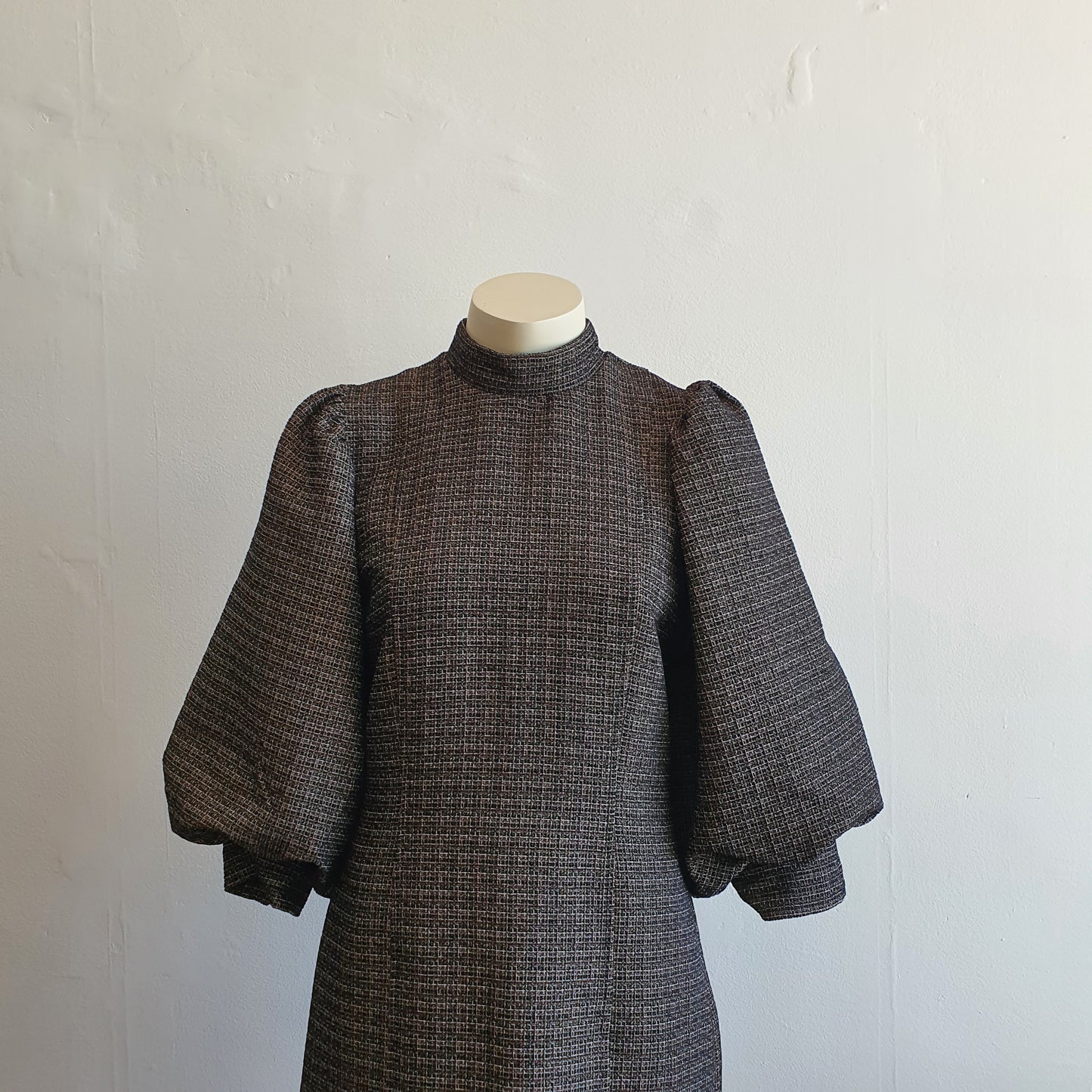 GANNI Puff Sleeve Tweed Mini Dress (6)