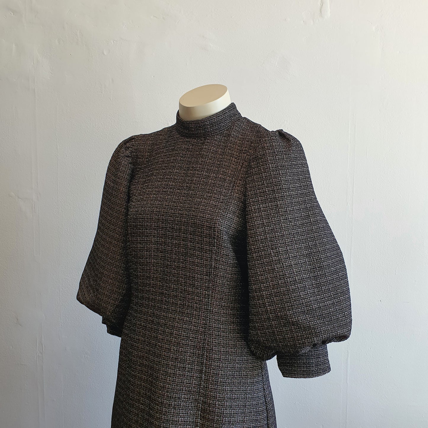 GANNI Puff Sleeve Tweed Mini Dress (6)