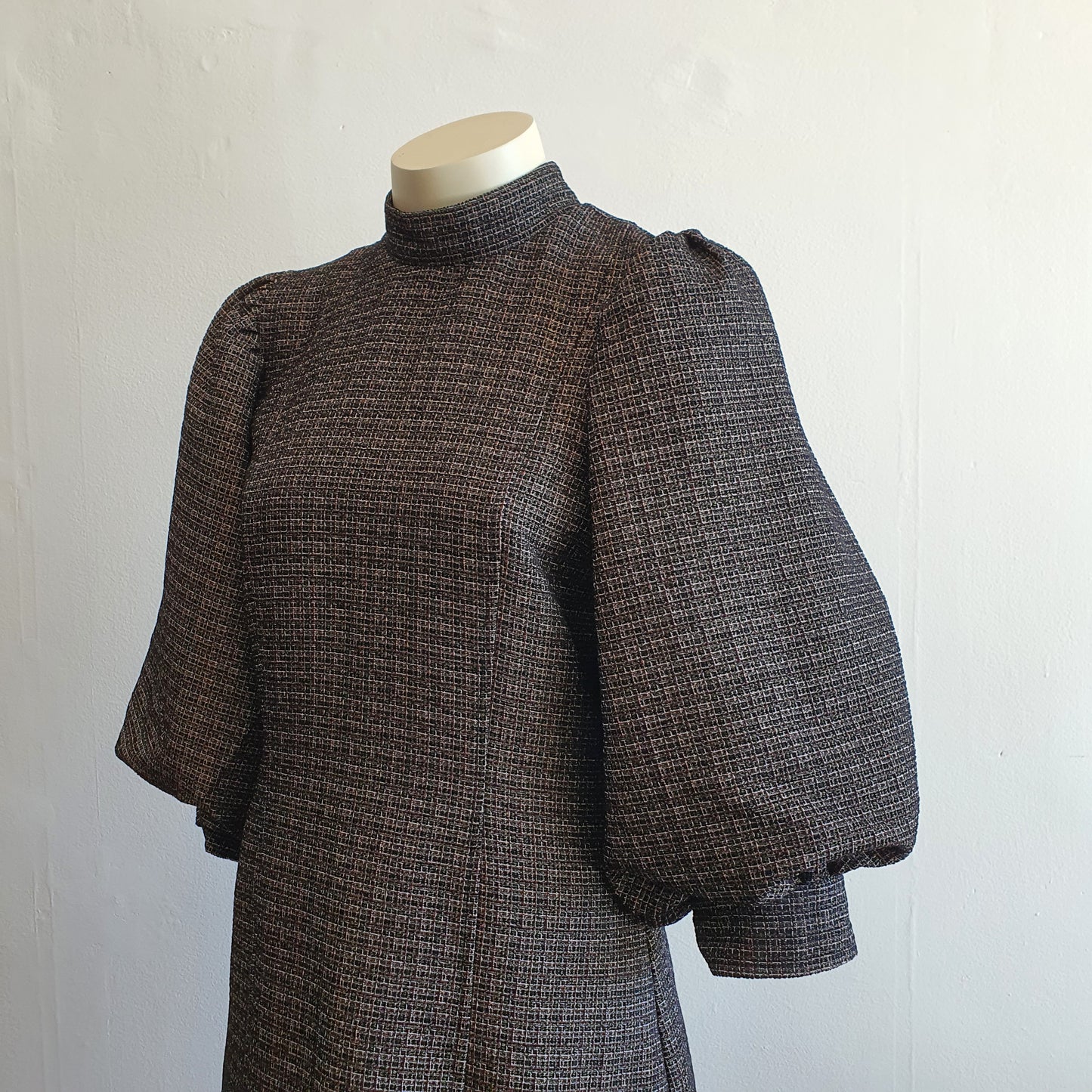 GANNI Puff Sleeve Tweed Mini Dress (6)