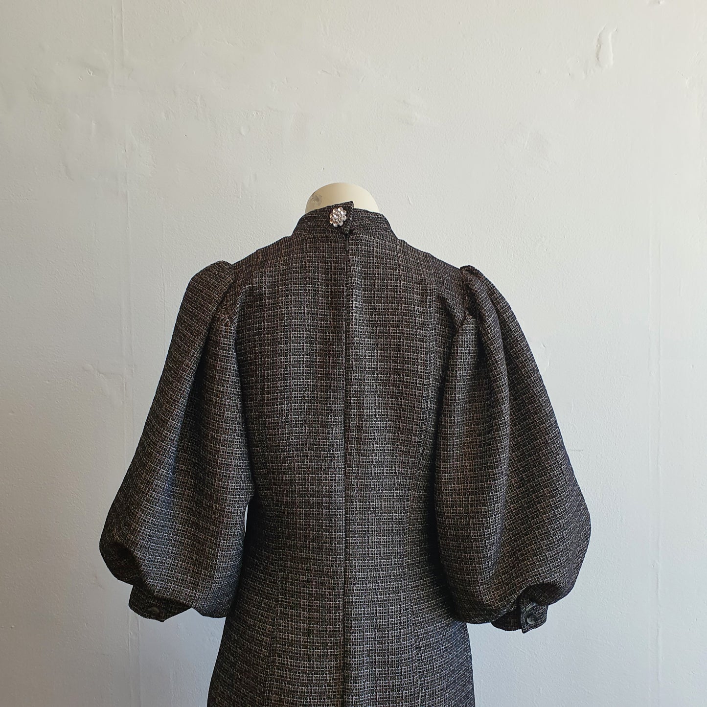GANNI Puff Sleeve Tweed Mini Dress (6)