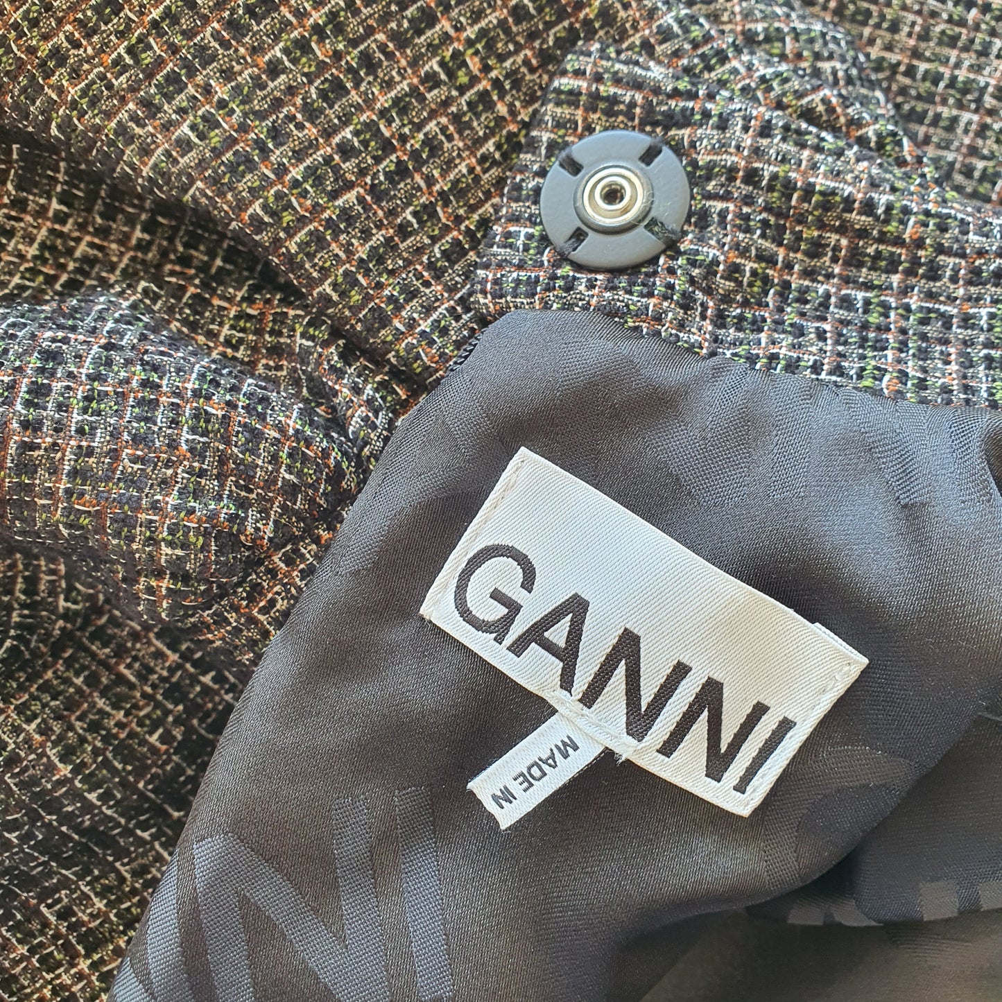 GANNI Puff Sleeve Tweed Mini Dress (6)