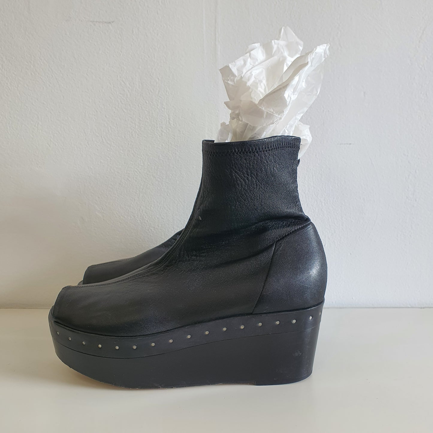 RICK OWENS Wooden Platform Ankle Boots (EU38 / UK5 / AU8)